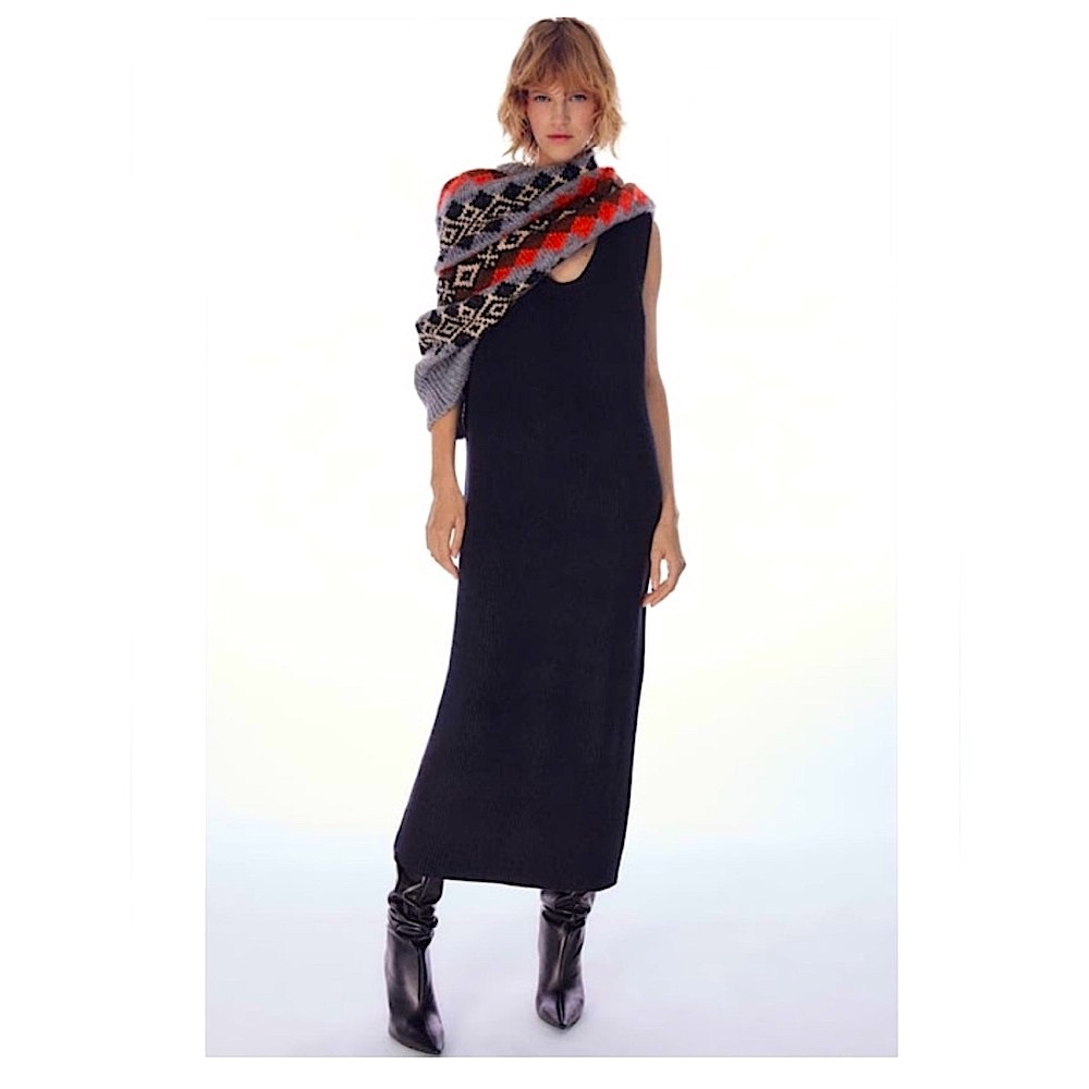 ZARA Long Knit Sleeveless Navy Midi Length Dress